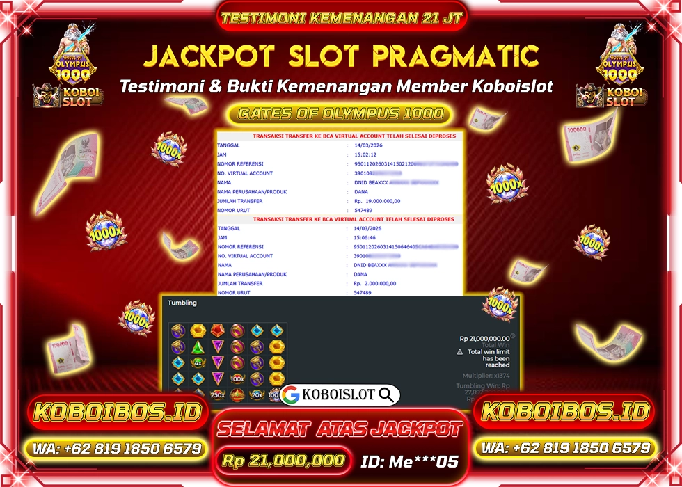 BUKTI KEMENANGAN SLOT GACOR GATES OF OLYMPUS 1000 Rp21.000.000,- LUNAS